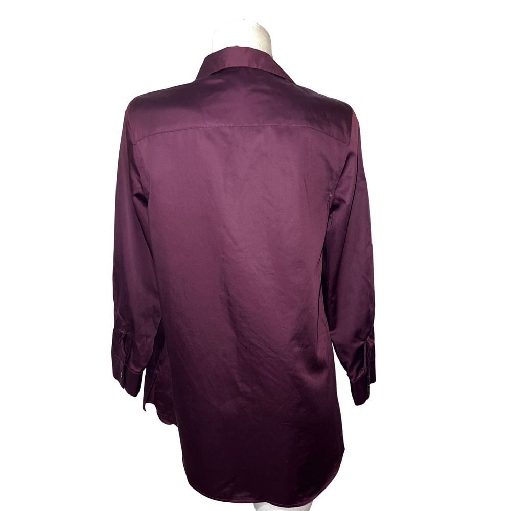 Chico's Plum Purple Sateen Roll Tab Long Sleeve Button Down Tunic Top Size (1) M - Picture 6 of 11